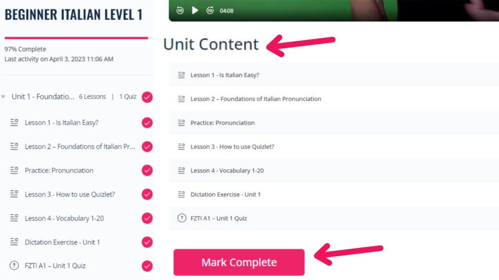 Mark Complete Unit